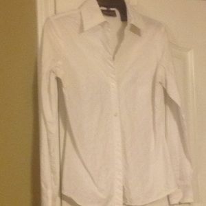 New York & Company Stretch White Fitted Blouse